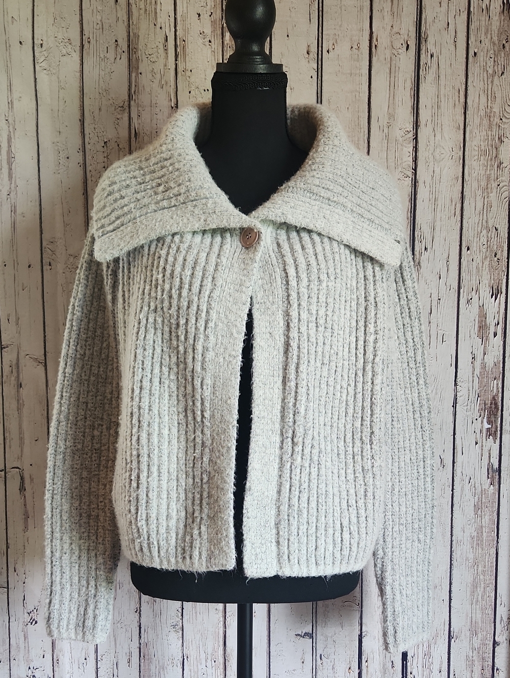 Vintage Tailor B. Moss Gray Wool Blend Shawl Collar Cardigan Sweater M Chunky